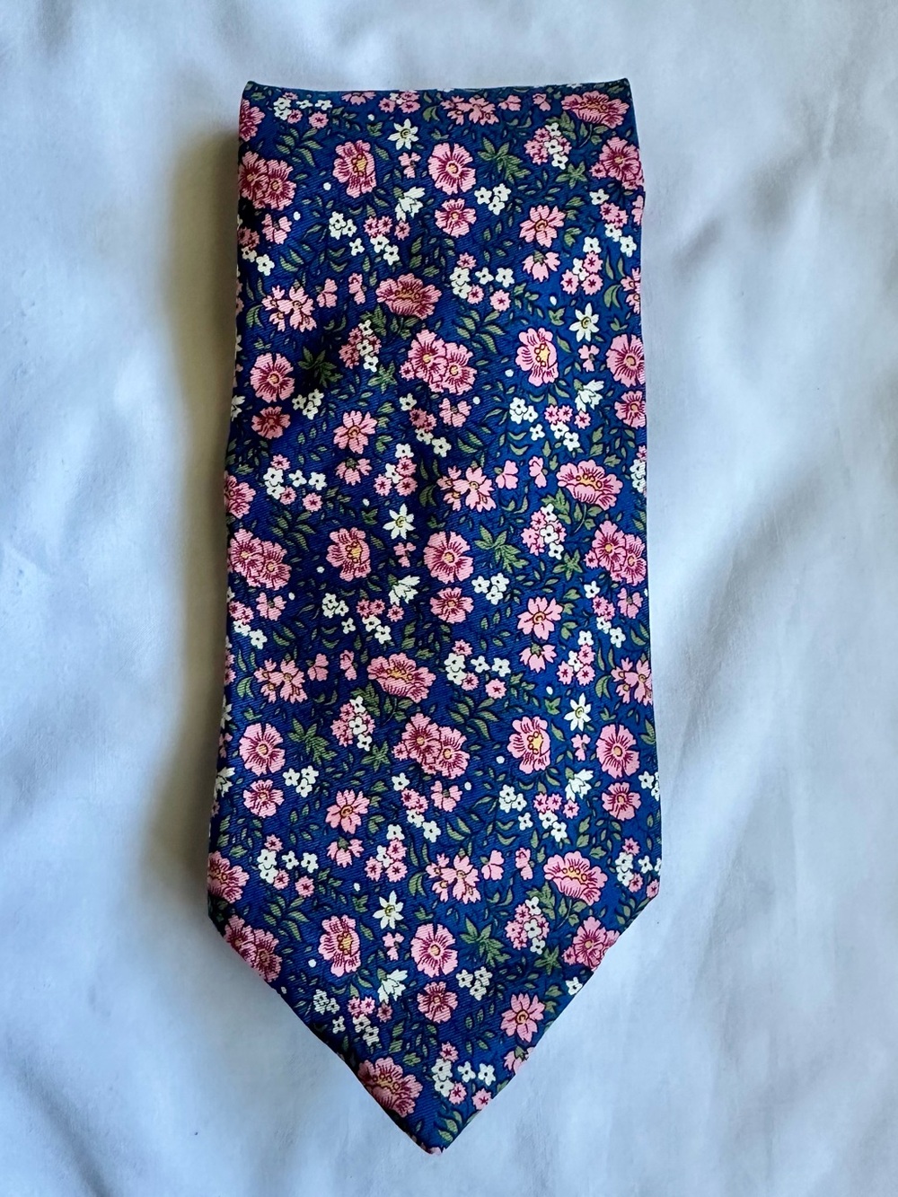 Lauren Ralph Lauren Navy Blue Silk Neck Tie with Pink Botanical Floral Print